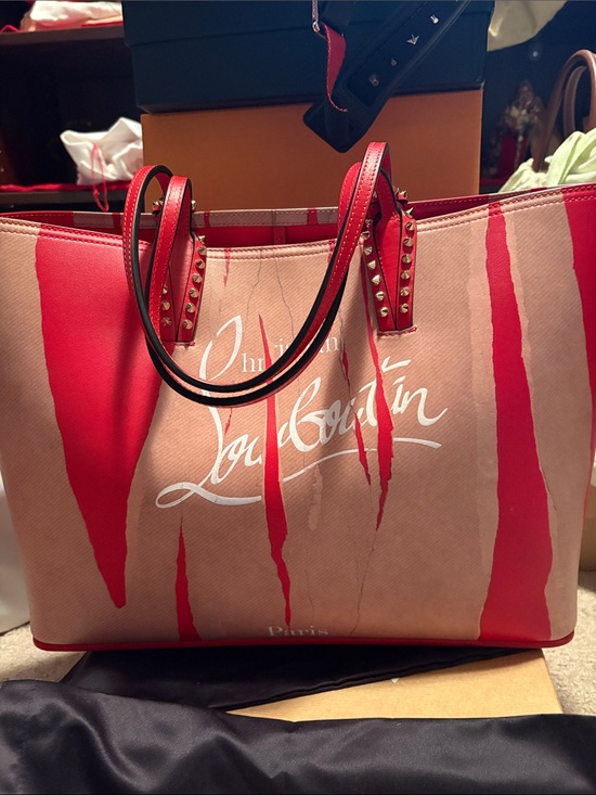 Christian Louboutin Handbags - Christian Louboutin Pink and Red Signature Stud-Handle Tote